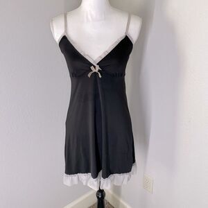 Black satin nighty slip with gray lace detail size medium